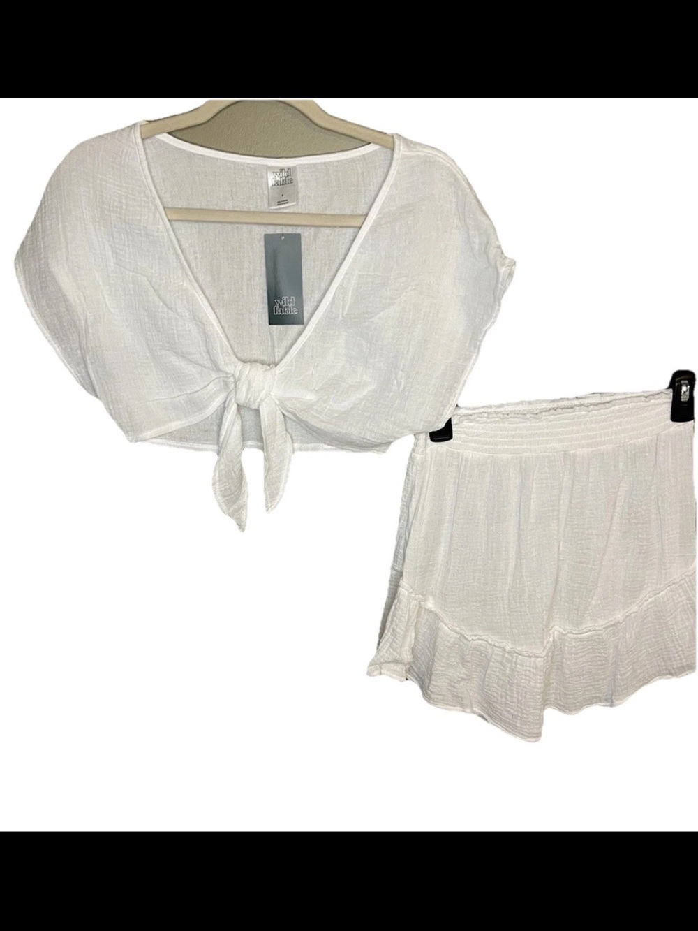 Wild Fable 2-Piece Matching Set White Tie-Front Top & Ruffle Skirt